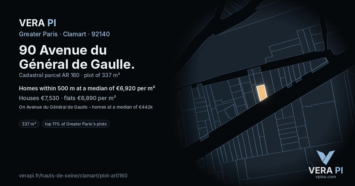 90 Avenue du Général de Gaulle, Clamart at night – the plot lit, the parcels around coloured by the prices near them
