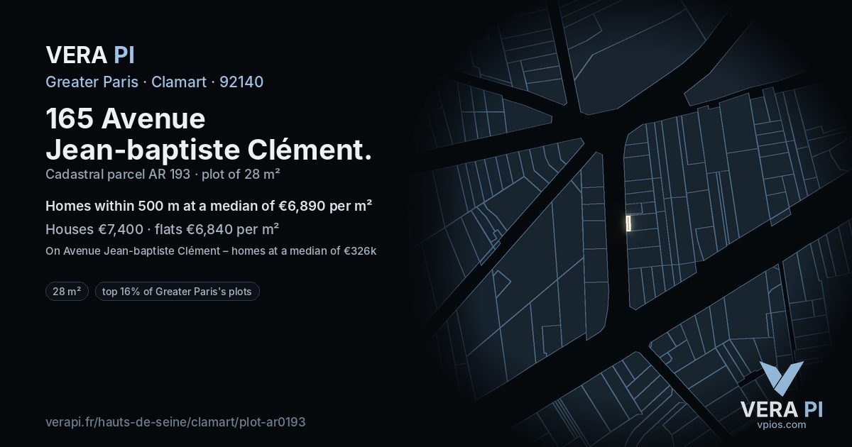 165 Avenue Jean-baptiste Clément, Clamart at night – the plot lit, the parcels around coloured by the prices near them