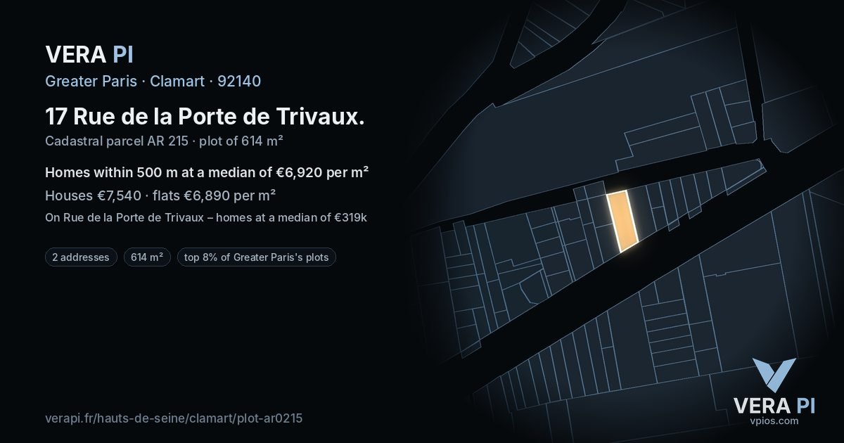 17 Rue de la Porte de Trivaux, Clamart at night – the plot lit, the parcels around coloured by the prices near them