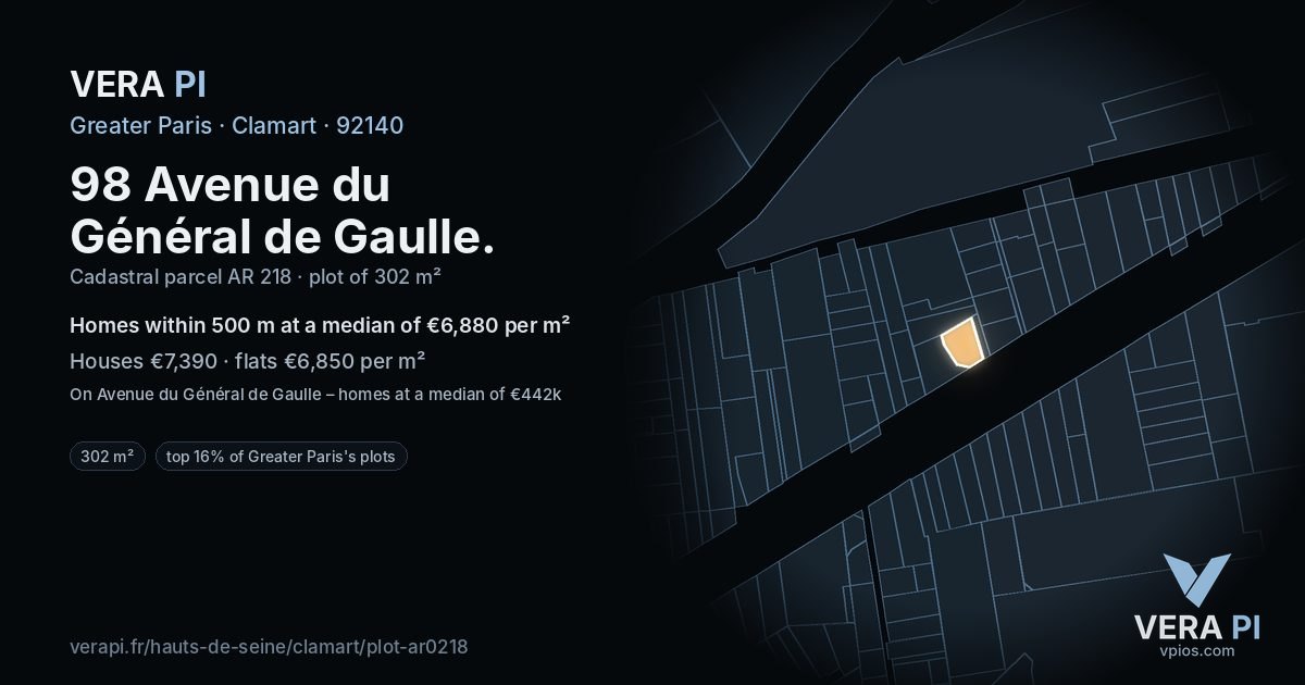 98 Avenue du Général de Gaulle, Clamart at night – the plot lit, the parcels around coloured by the prices near them