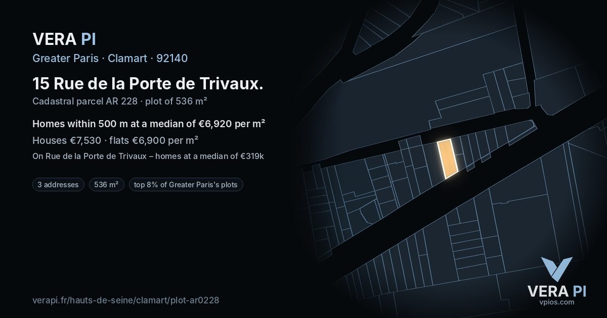 15 Rue de la Porte de Trivaux, Clamart at night – the plot lit, the parcels around coloured by the prices near them