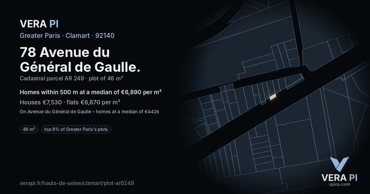 78 Avenue du Général de Gaulle, Clamart at night – the plot lit, the parcels around coloured by the prices near them