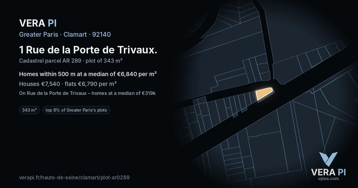1 Rue de la Porte de Trivaux, Clamart at night – the plot lit, the parcels around coloured by the prices near them