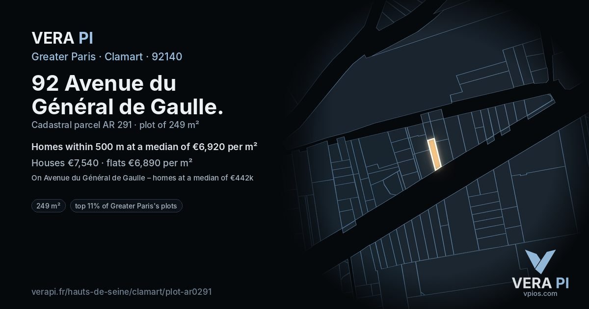 92 Avenue du Général de Gaulle, Clamart at night – the plot lit, the parcels around coloured by the prices near them