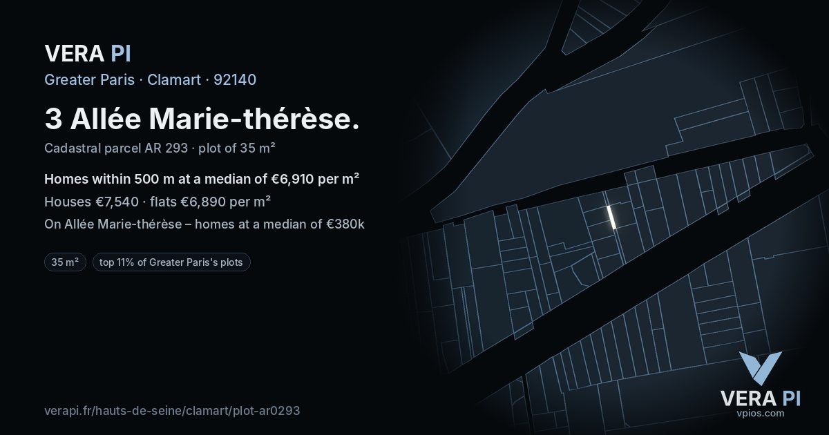 3 Allée Marie-thérèse, Clamart at night – the plot lit, the parcels around coloured by the prices near them