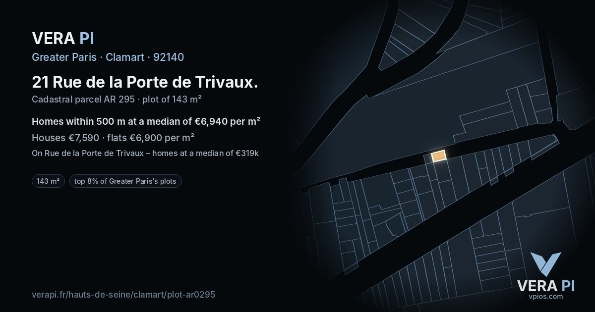 21 Rue de la Porte de Trivaux, Clamart at night – the plot lit, the parcels around coloured by the prices near them