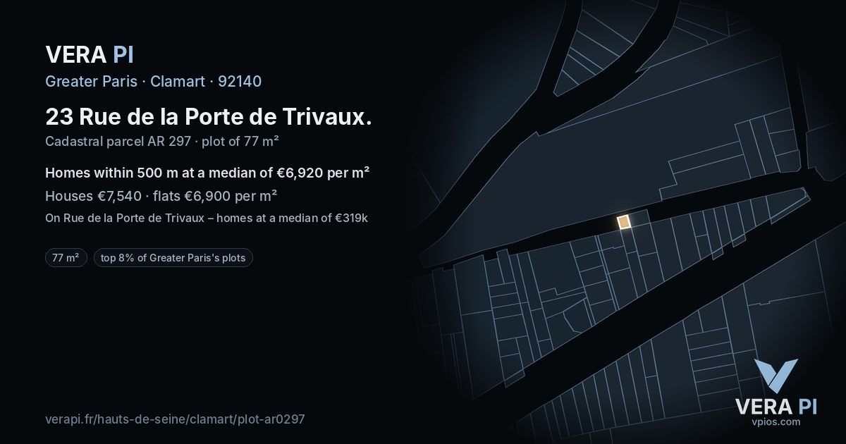 23 Rue de la Porte de Trivaux, Clamart at night – the plot lit, the parcels around coloured by the prices near them