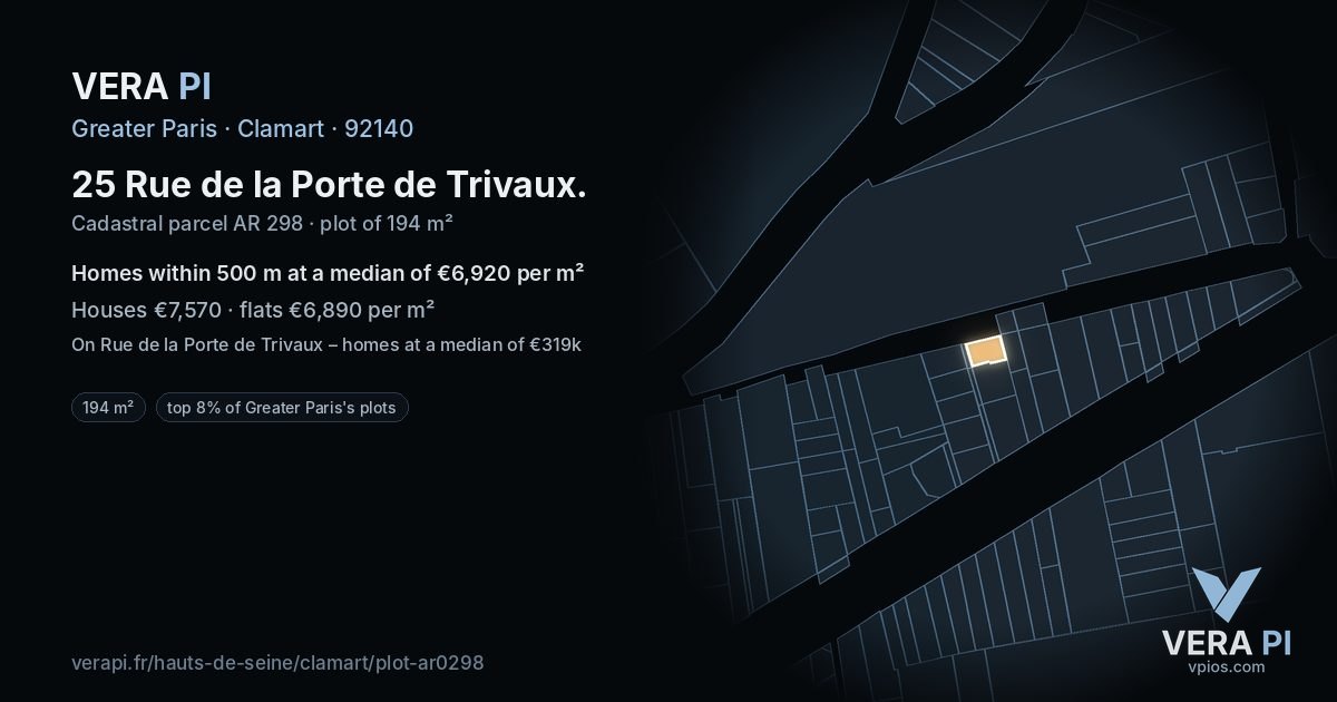 25 Rue de la Porte de Trivaux, Clamart at night – the plot lit, the parcels around coloured by the prices near them