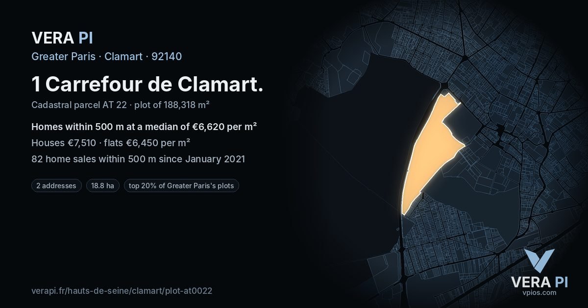 1 Carrefour de Clamart, Clamart at night – the plot lit, the parcels around coloured by the prices near them