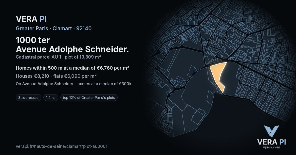 1000 ter Avenue Adolphe Schneider, Clamart at night – the plot lit, the parcels around coloured by the prices near them