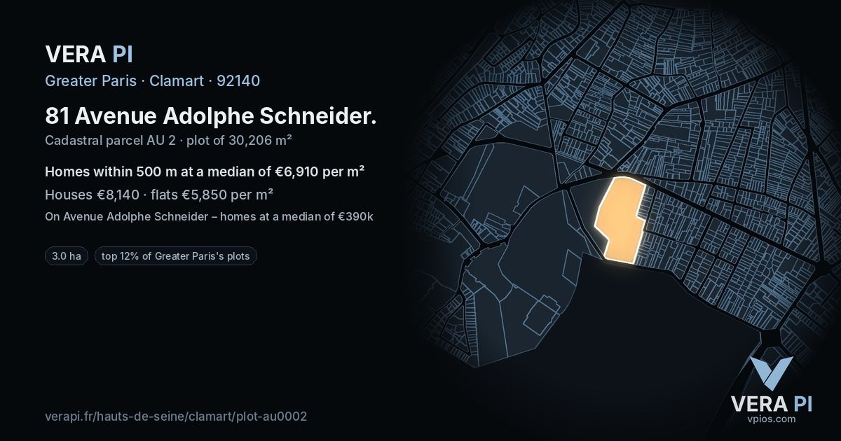 81 Avenue Adolphe Schneider, Clamart at night – the plot lit, the parcels around coloured by the prices near them