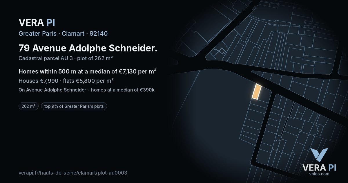 79 Avenue Adolphe Schneider, Clamart at night – the plot lit, the parcels around coloured by the prices near them