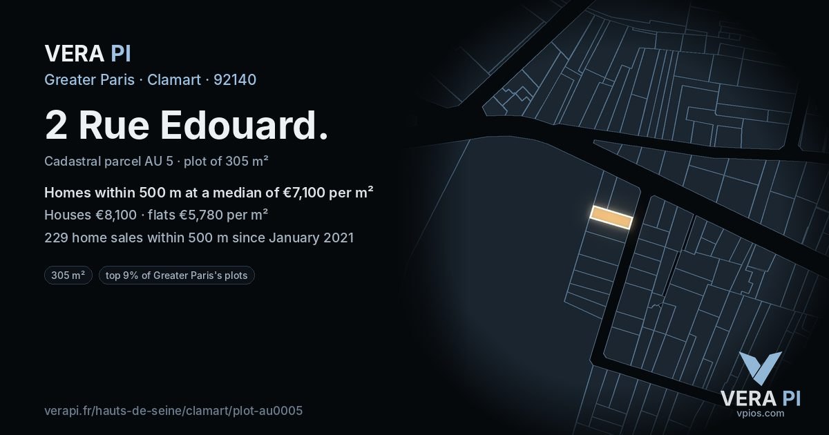 2 Rue Edouard, Clamart at night – the plot lit, the parcels around coloured by the prices near them