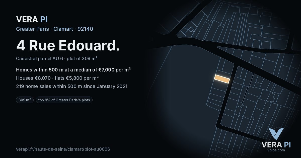 4 Rue Edouard, Clamart at night – the plot lit, the parcels around coloured by the prices near them