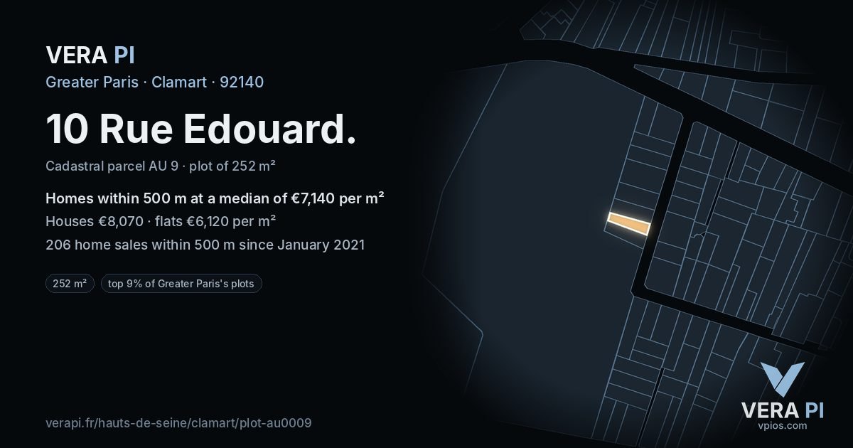 10 Rue Edouard, Clamart at night – the plot lit, the parcels around coloured by the prices near them