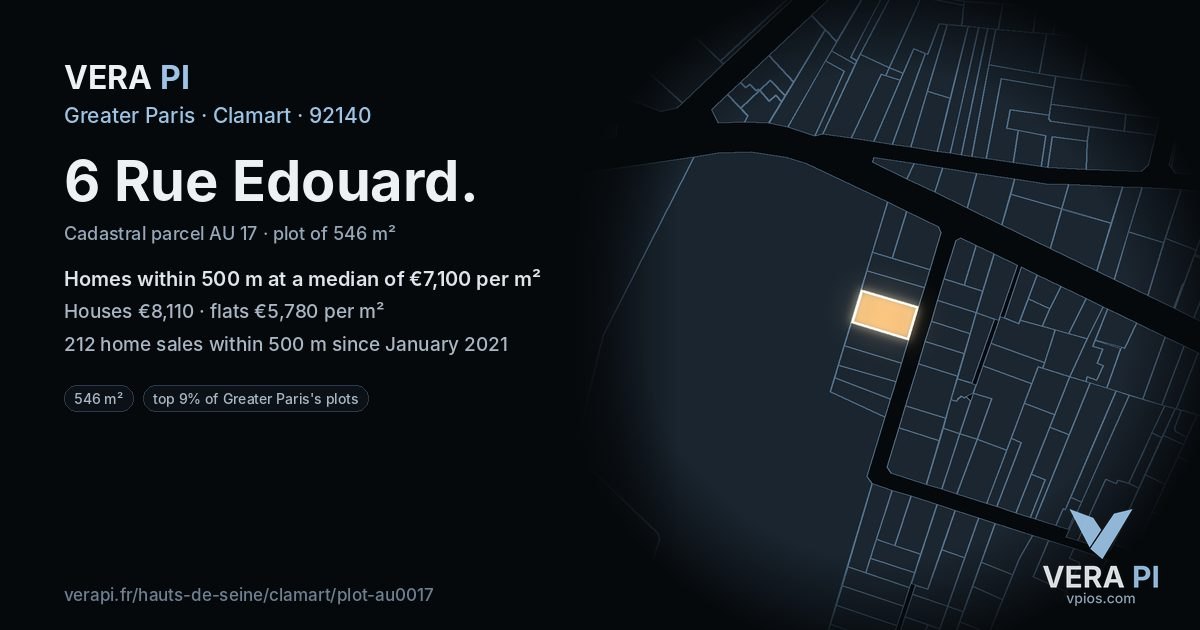 6 Rue Edouard, Clamart at night – the plot lit, the parcels around coloured by the prices near them