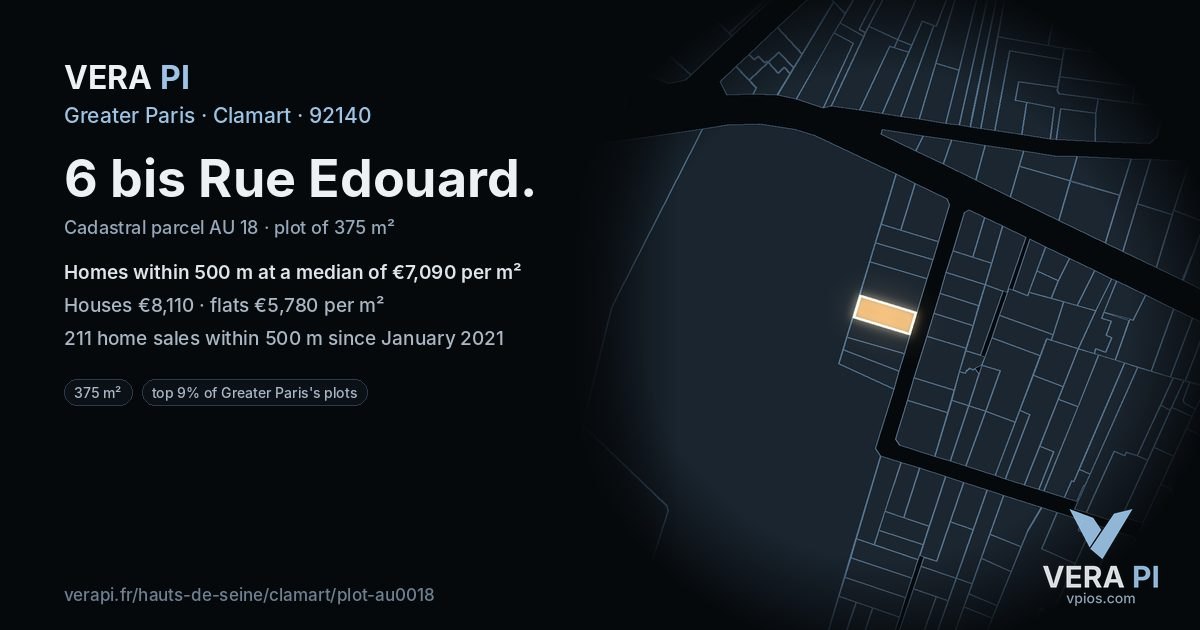 6 bis Rue Edouard, Clamart at night – the plot lit, the parcels around coloured by the prices near them