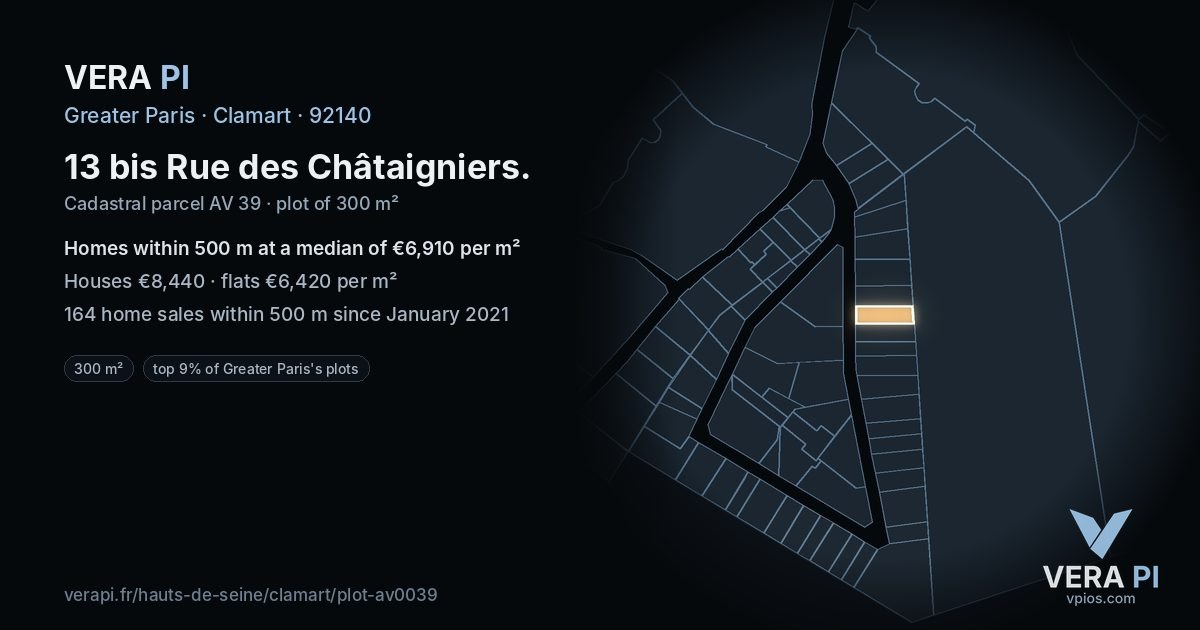 13 bis Rue des Châtaigniers, Clamart at night – the plot lit, the parcels around coloured by the prices near them