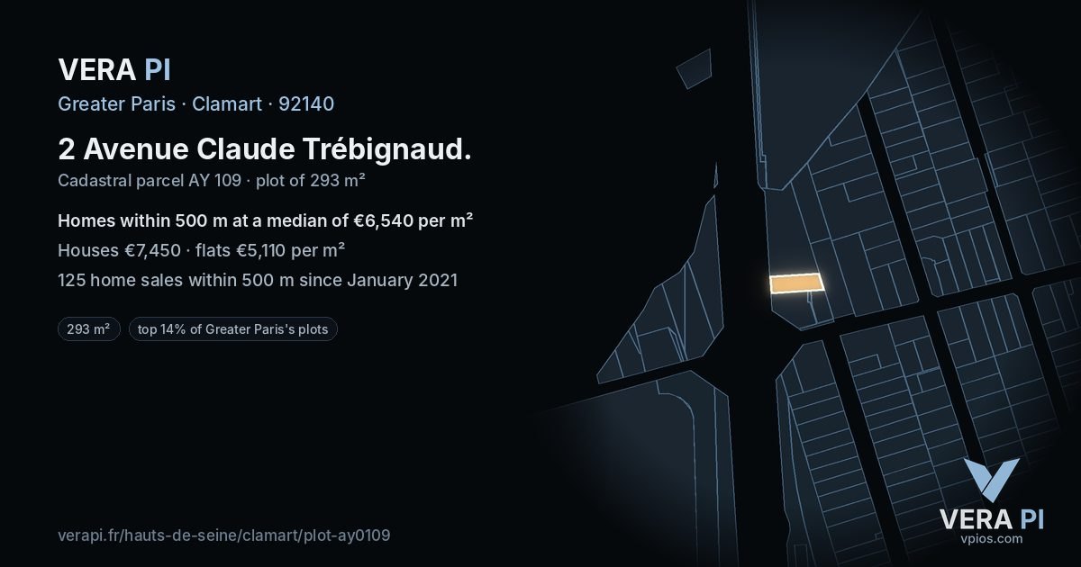 2 Avenue Claude Trébignaud, Clamart at night – the plot lit, the parcels around coloured by the prices near them