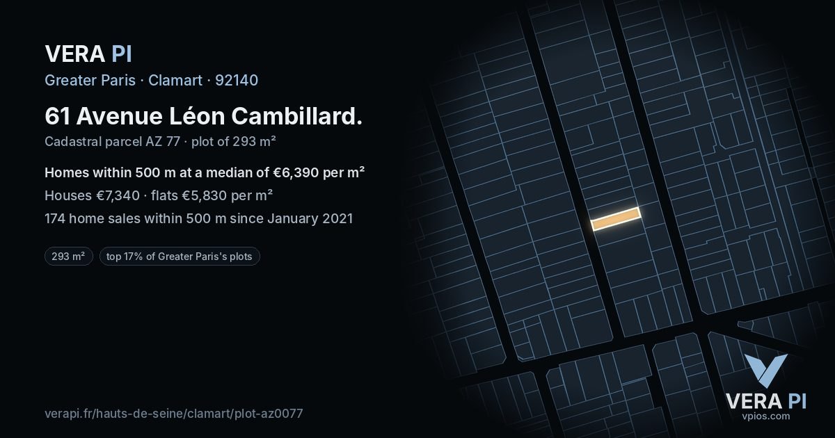 61 Avenue Léon Cambillard, Clamart at night – the plot lit, the parcels around coloured by the prices near them