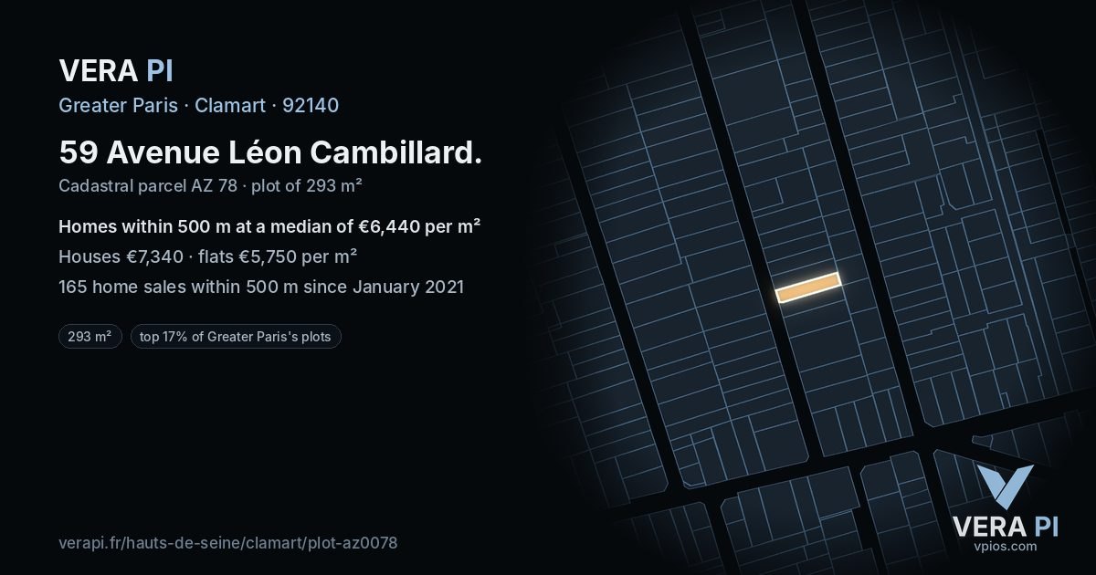 59 Avenue Léon Cambillard, Clamart at night – the plot lit, the parcels around coloured by the prices near them