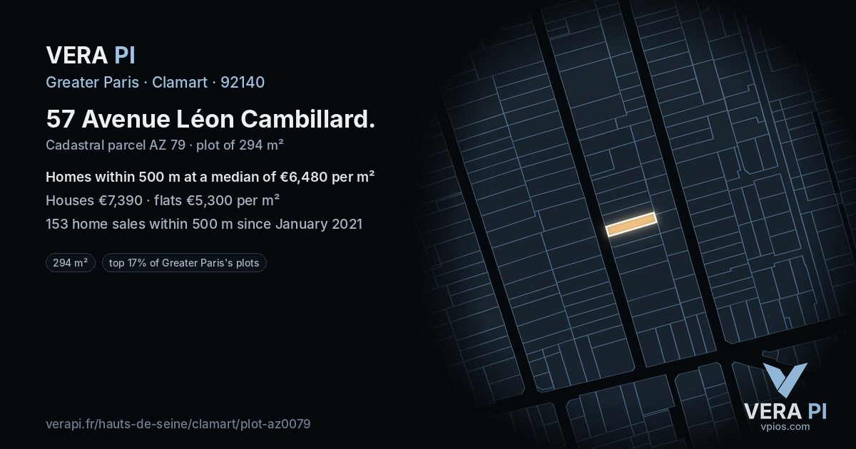 57 Avenue Léon Cambillard, Clamart at night – the plot lit, the parcels around coloured by the prices near them