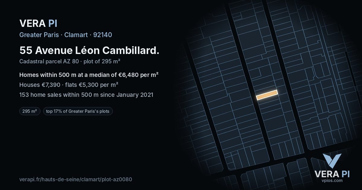 55 Avenue Léon Cambillard, Clamart at night – the plot lit, the parcels around coloured by the prices near them