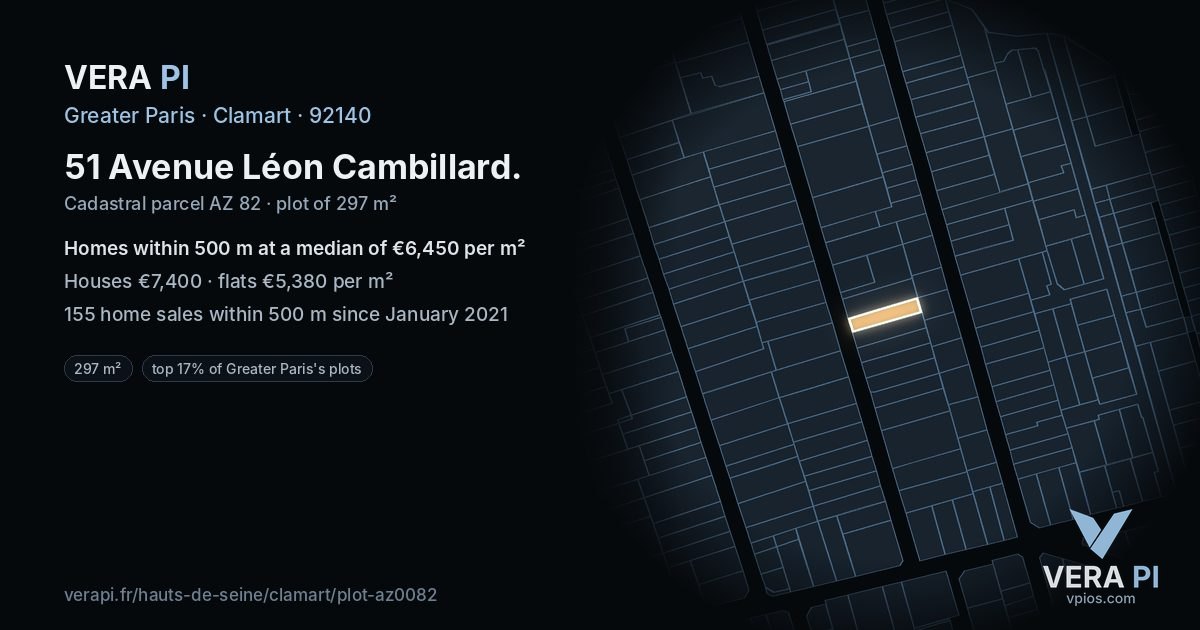 51 Avenue Léon Cambillard, Clamart at night – the plot lit, the parcels around coloured by the prices near them