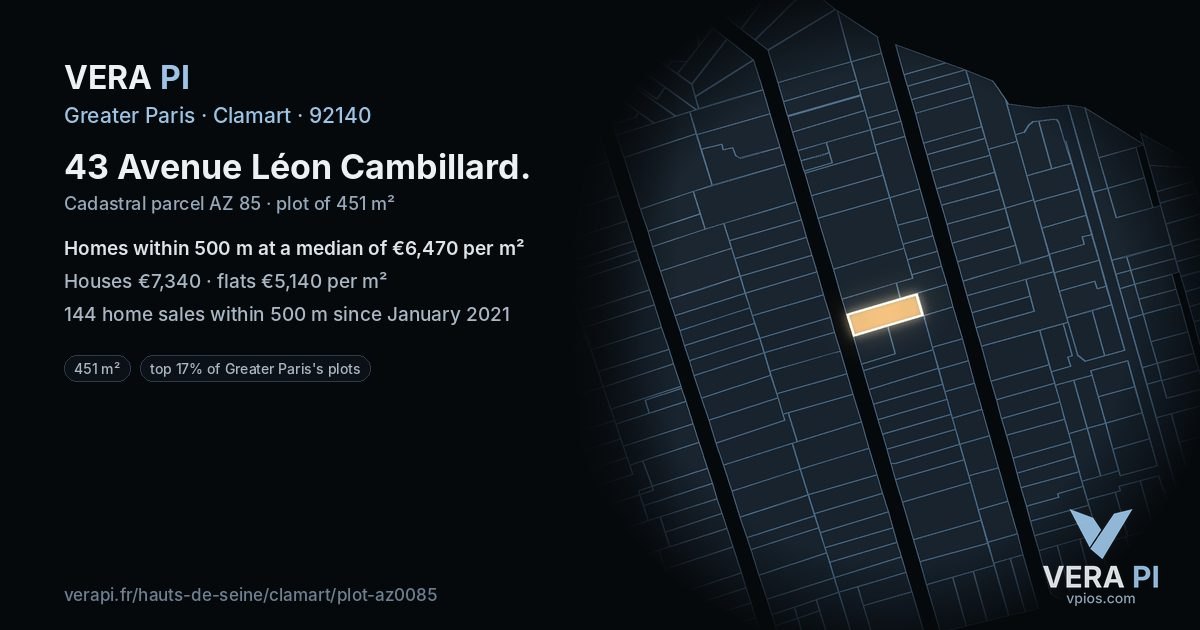 43 Avenue Léon Cambillard, Clamart at night – the plot lit, the parcels around coloured by the prices near them