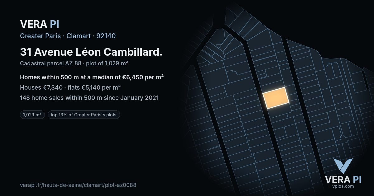 31 Avenue Léon Cambillard, Clamart at night – the plot lit, the parcels around coloured by the prices near them