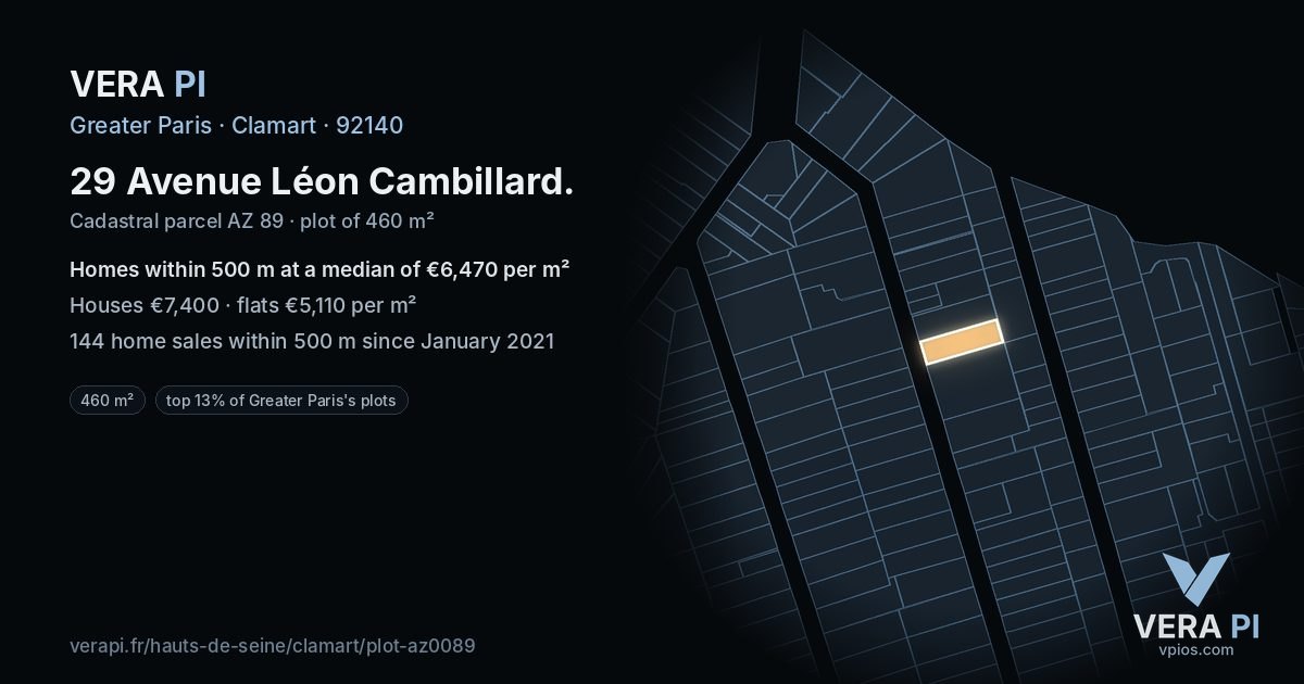29 Avenue Léon Cambillard, Clamart at night – the plot lit, the parcels around coloured by the prices near them