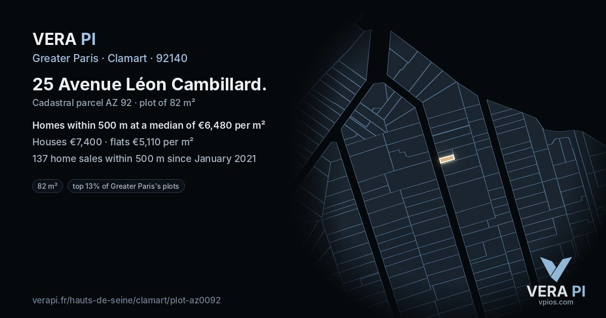 25 Avenue Léon Cambillard, Clamart at night – the plot lit, the parcels around coloured by the prices near them