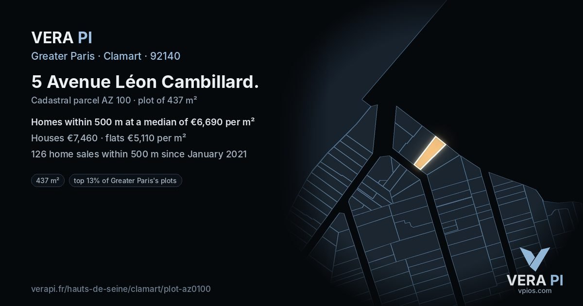 5 Avenue Léon Cambillard, Clamart at night – the plot lit, the parcels around coloured by the prices near them
