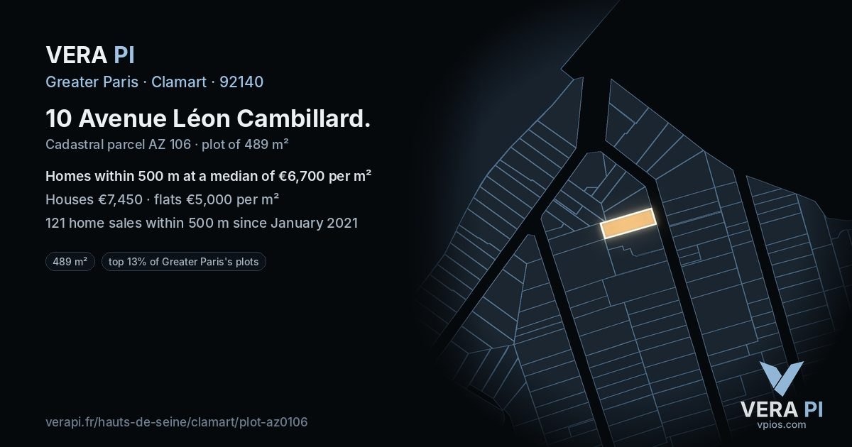10 Avenue Léon Cambillard, Clamart at night – the plot lit, the parcels around coloured by the prices near them