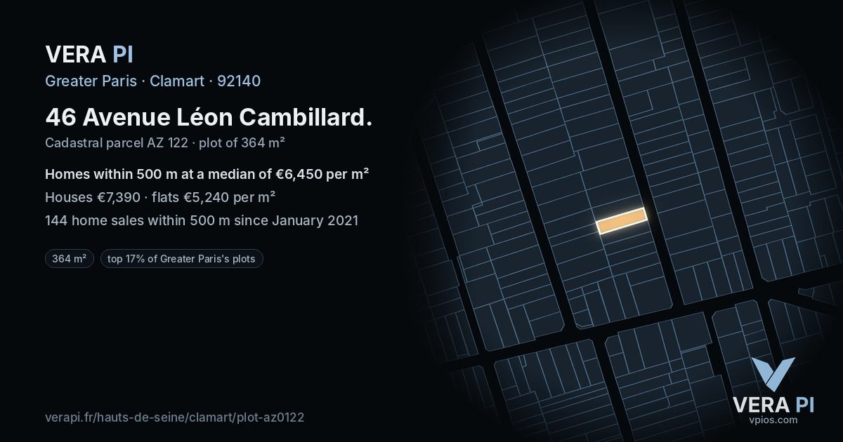 46 Avenue Léon Cambillard, Clamart at night – the plot lit, the parcels around coloured by the prices near them