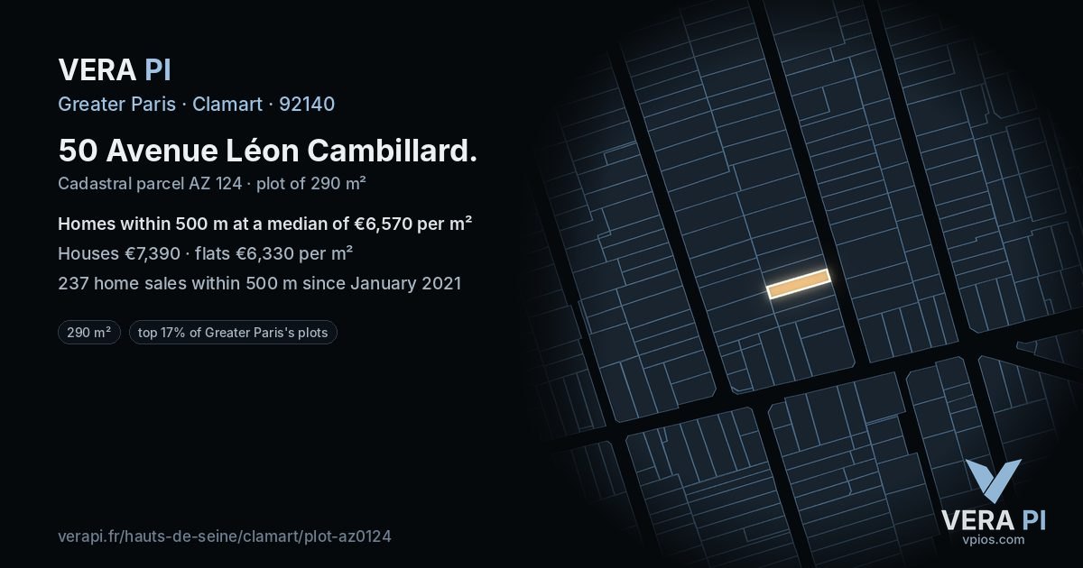 50 Avenue Léon Cambillard, Clamart at night – the plot lit, the parcels around coloured by the prices near them