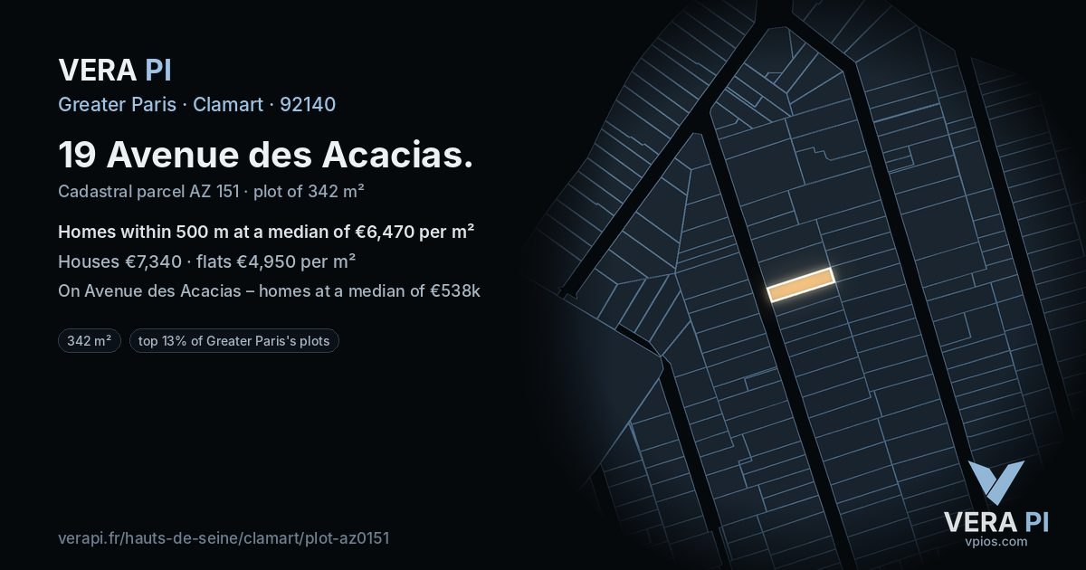 19 Avenue des Acacias, Clamart at night – the plot lit, the parcels around coloured by the prices near them