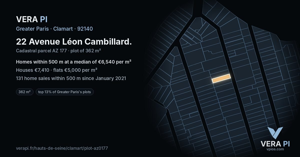 22 Avenue Léon Cambillard, Clamart at night – the plot lit, the parcels around coloured by the prices near them