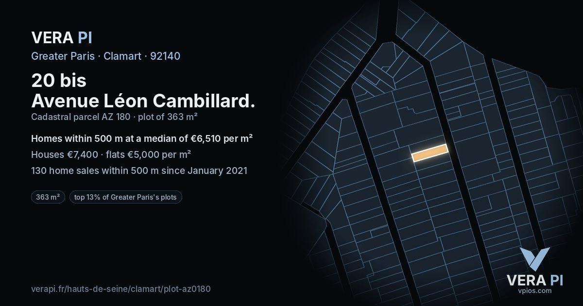 20 bis Avenue Léon Cambillard, Clamart at night – the plot lit, the parcels around coloured by the prices near them