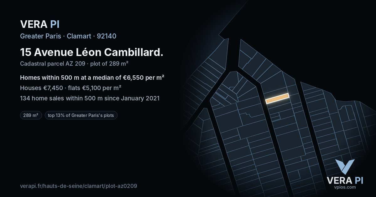 15 Avenue Léon Cambillard, Clamart at night – the plot lit, the parcels around coloured by the prices near them