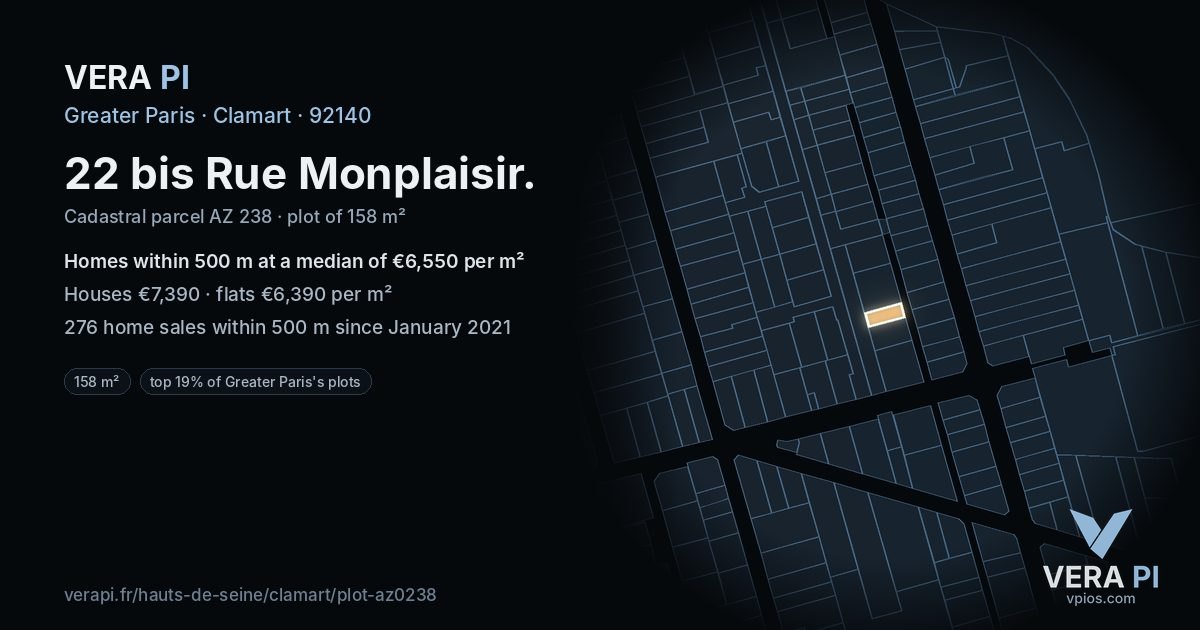 22 bis Rue Monplaisir, Clamart at night – the plot lit, the parcels around coloured by the prices near them