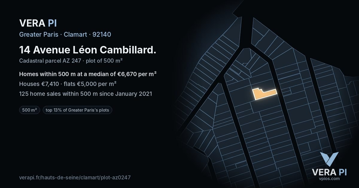 14 Avenue Léon Cambillard, Clamart at night – the plot lit, the parcels around coloured by the prices near them