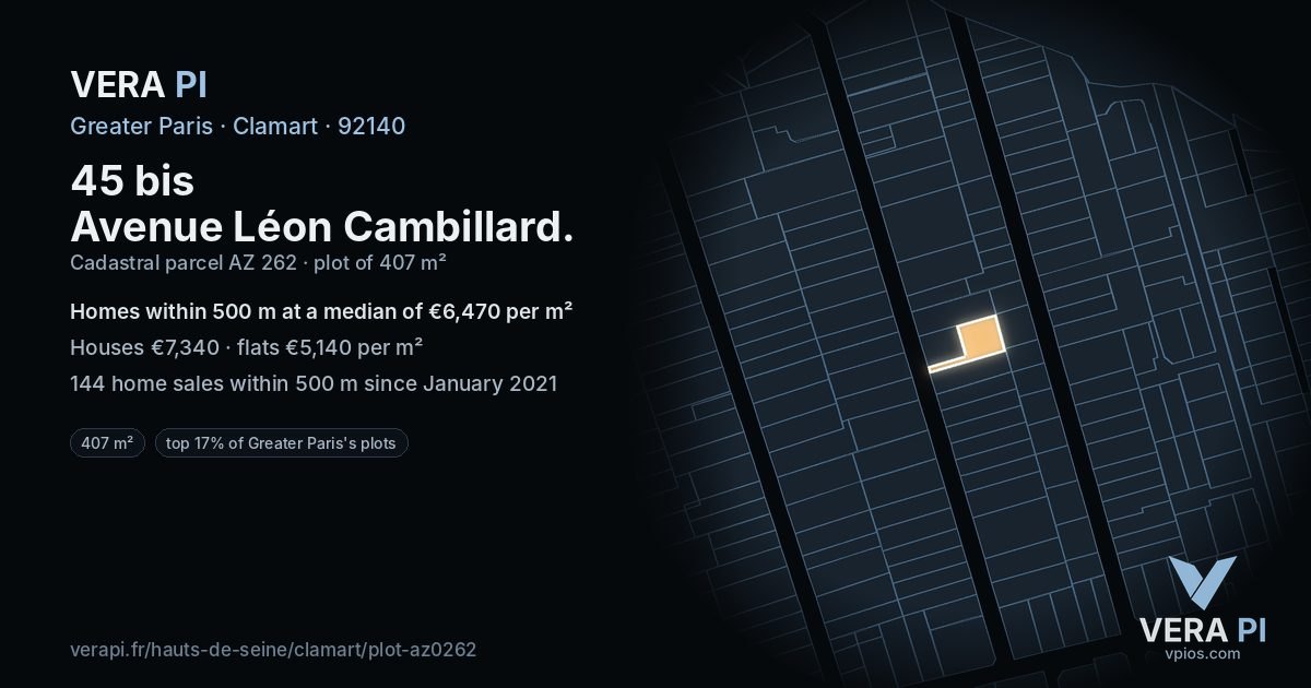 45 bis Avenue Léon Cambillard, Clamart at night – the plot lit, the parcels around coloured by the prices near them