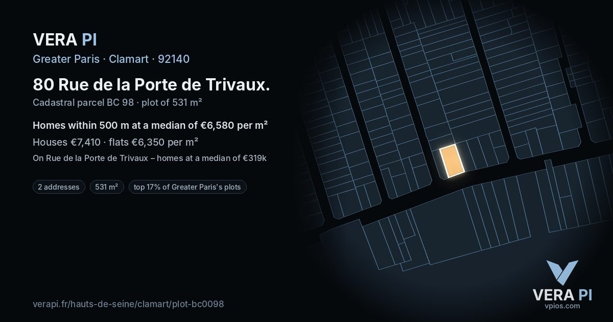 80 Rue de la Porte de Trivaux, Clamart at night – the plot lit, the parcels around coloured by the prices near them