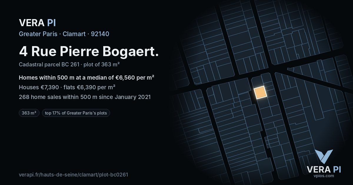 4 Rue Pierre Bogaert, Clamart at night – the plot lit, the parcels around coloured by the prices near them