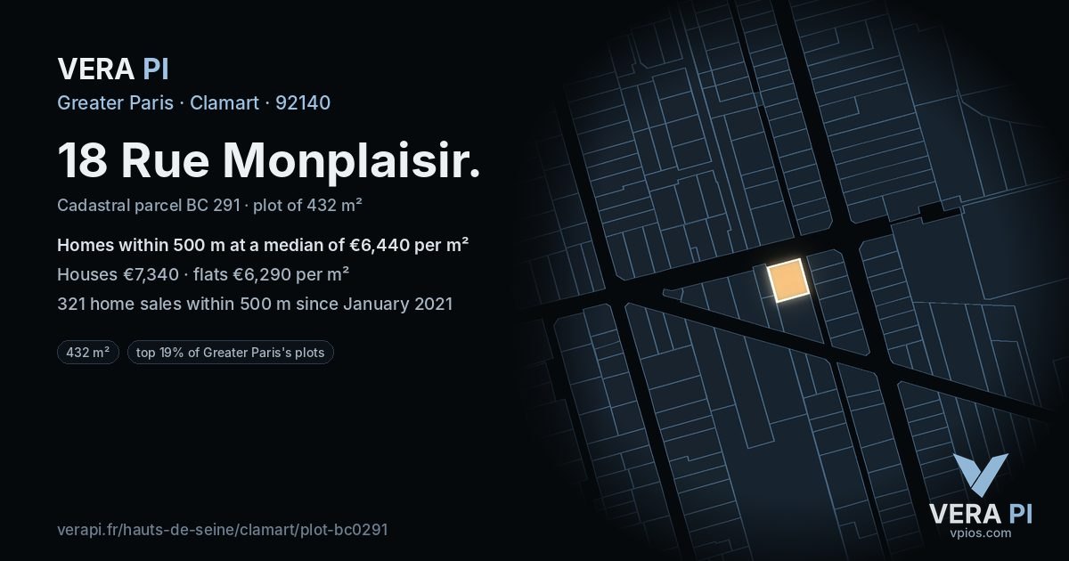 18 Rue Monplaisir, Clamart at night – the plot lit, the parcels around coloured by the prices near them