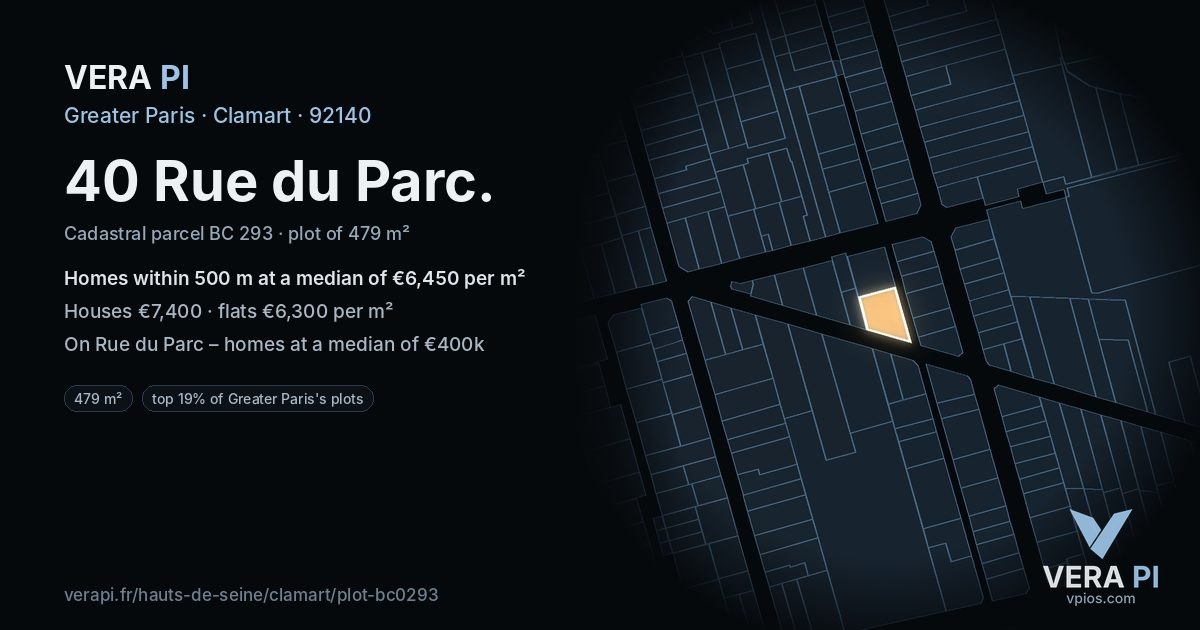 40 Rue du Parc, Clamart at night – the plot lit, the parcels around coloured by the prices near them