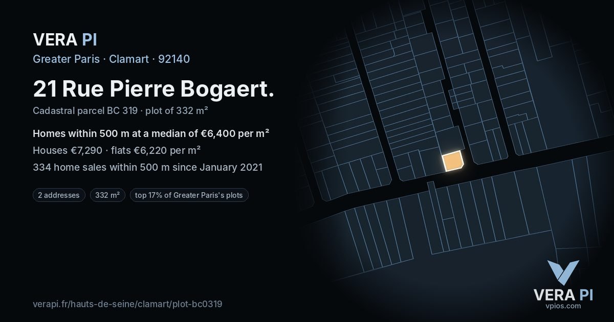 21 Rue Pierre Bogaert, Clamart at night – the plot lit, the parcels around coloured by the prices near them