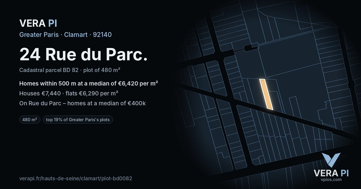 24 Rue du Parc, Clamart at night – the plot lit, the parcels around coloured by the prices near them