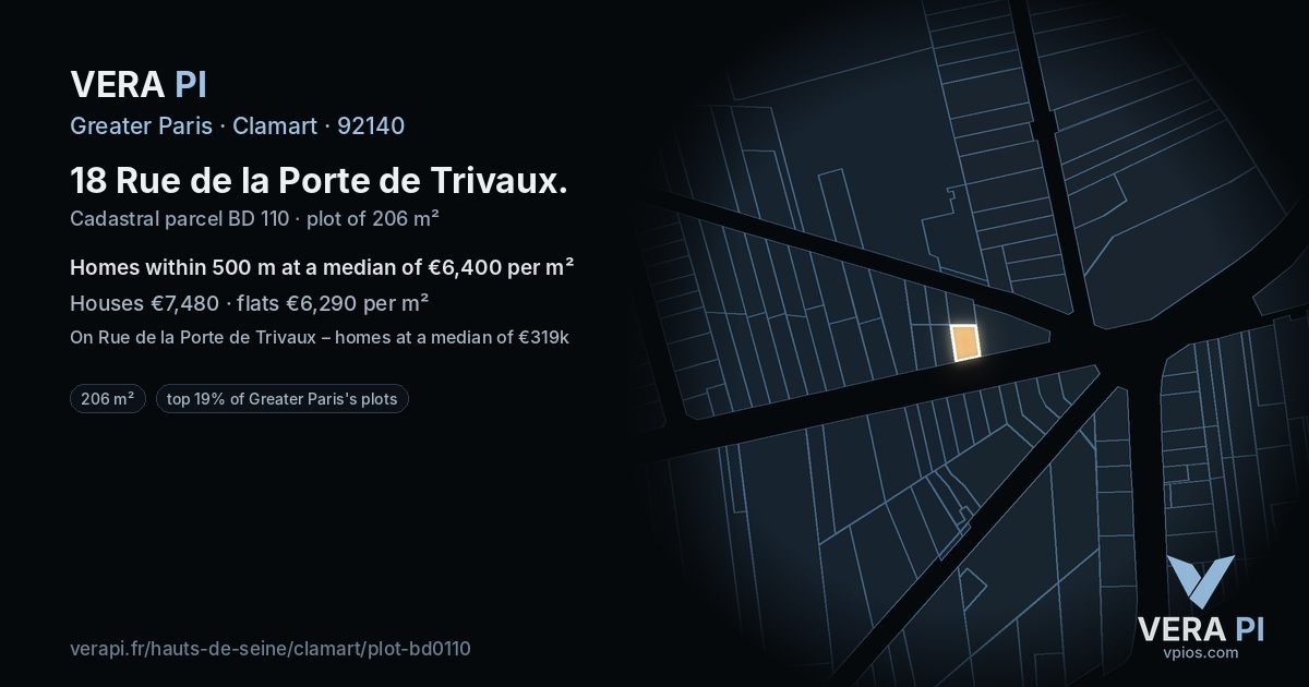 18 Rue de la Porte de Trivaux, Clamart at night – the plot lit, the parcels around coloured by the prices near them